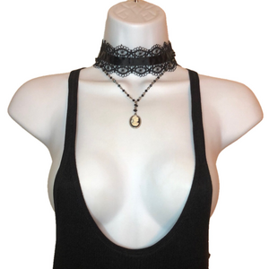 Curated bundle romantic goth look necklaces lot 2, gold cave and vintage cameo